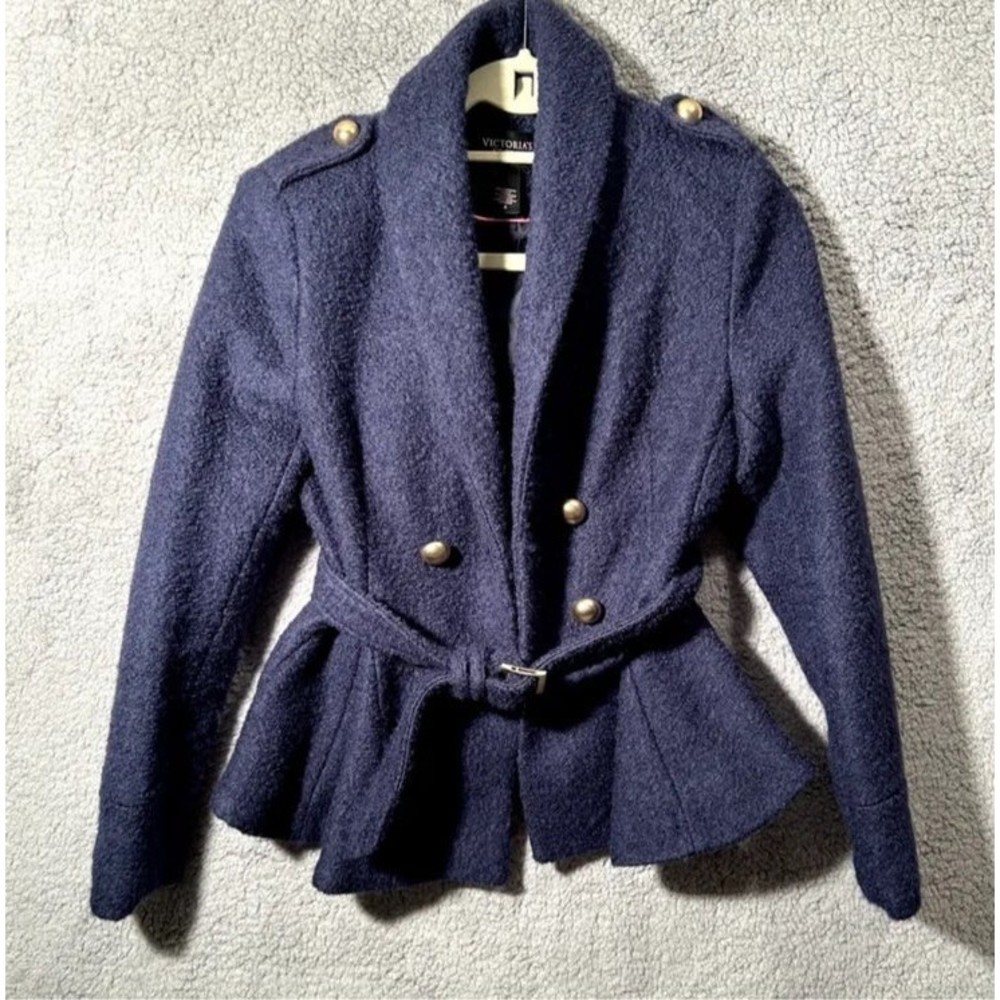 Vintage Victoria’s Secret dark blue wool button military pea coat Jacket Top 4